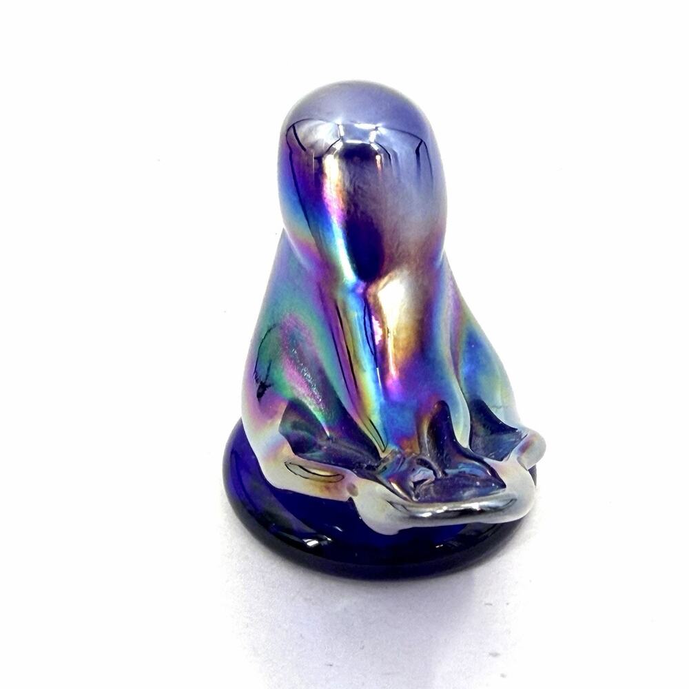 Signed Handblown Leo Ward 1990 Rainbow Bird Carnival Glass Figurine - Picture 5 of 9